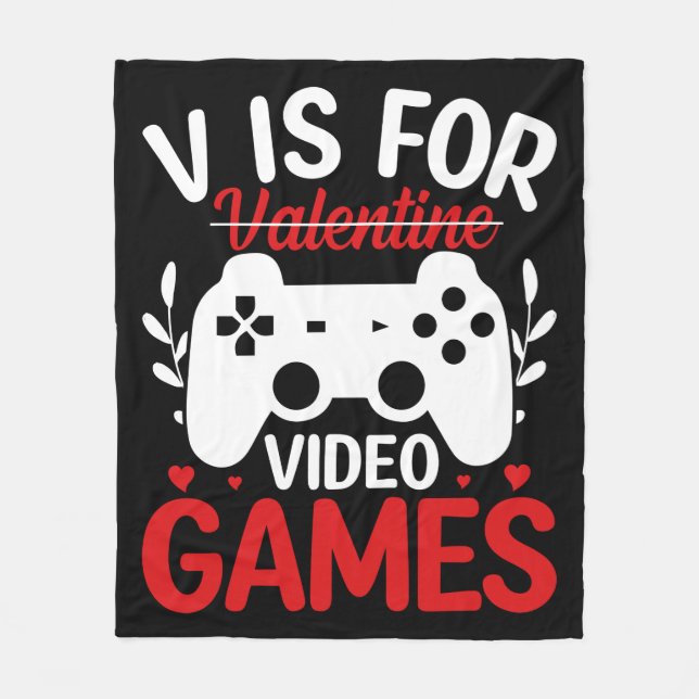 V is for Video Games with Valentine Crossed Out Fleece Blanket (Front)