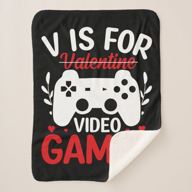 V is for Video Games with Valentine Crossed Out Sherpa Blanket (Front)