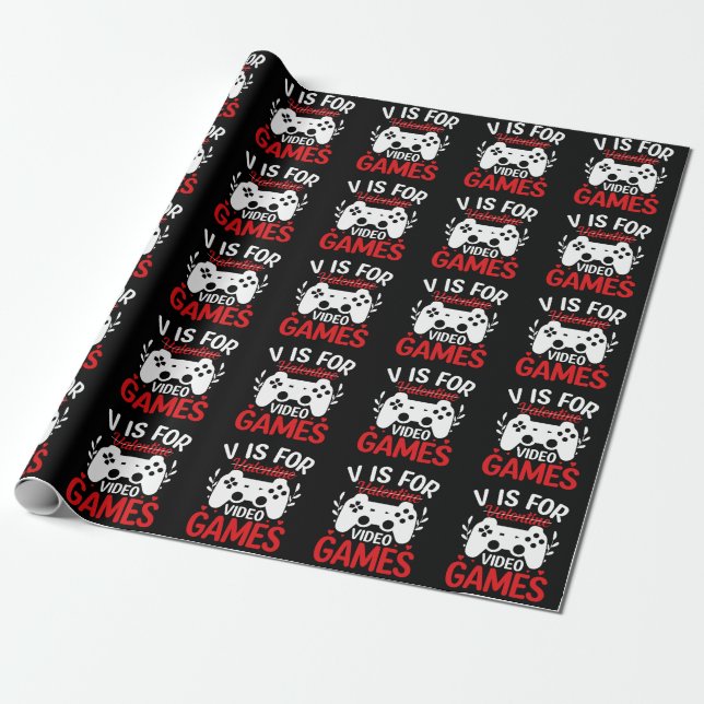V is for Video Games with Valentine Crossed Out Wrapping Paper (Unrolled)