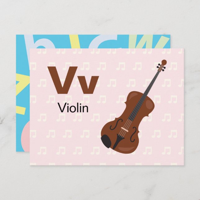 V is for Violin - Alphabet Flash Card (Front/Back)