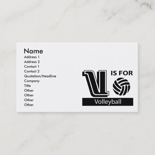 V Is For Volleyball Business Card (Front)