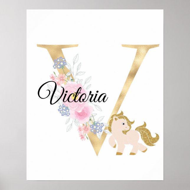 V letter personalised name monogram with pony poster (Front)