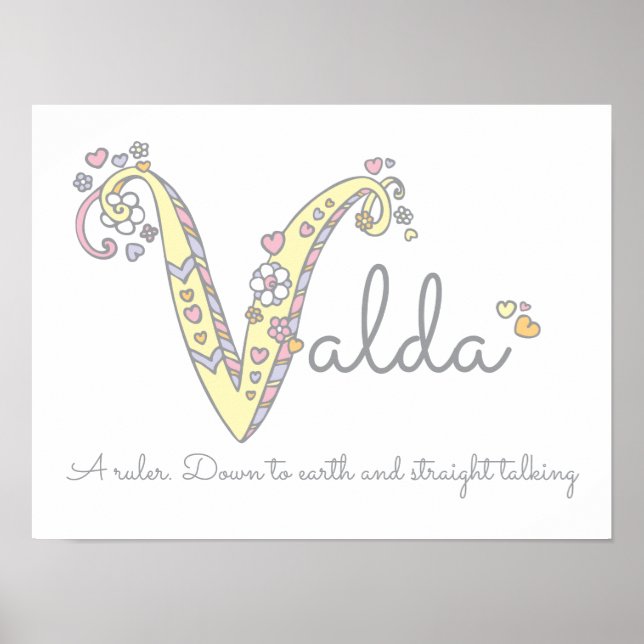 V monogram art Valda girls name meaning poster (Front)