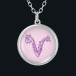 V monogram decorative letter necklace<br><div class="desc">Pretty letter V monogram pendant. Whimsical letter drawing of the capital initial letter V ideal for gifting girls with a name that begins with a V. Background colour can be changed if required,  currently light pink. © Original drawing and design by Sarah Trett www.sarahtrett.com for www.mylittleeden.com</div>
