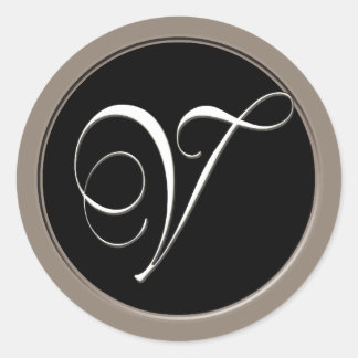 V monogram - elegant black and white classic round sticker