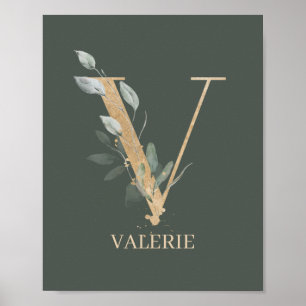 V Monogram Floral Personalised Poster