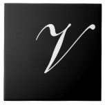 V Monogram Initial White on Black Tile<br><div class="desc">Classic White Letter Monogram on Black Background,  V.</div>