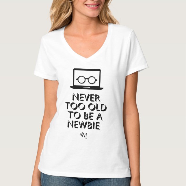 V-Neck T-Shirt : Never To Old (white) (Front)
