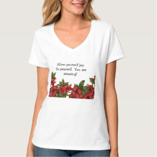 V neck tshirt with hibiscus design