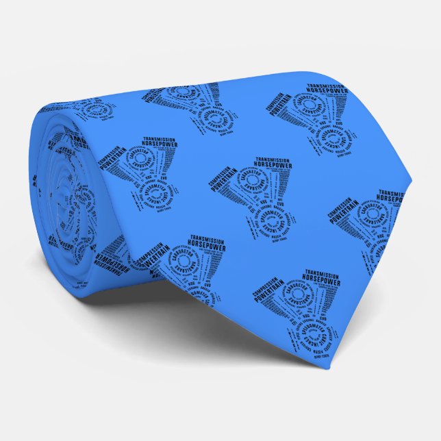 V twin Motorcycle Engine Calligram Word Art Tie (Rolled)