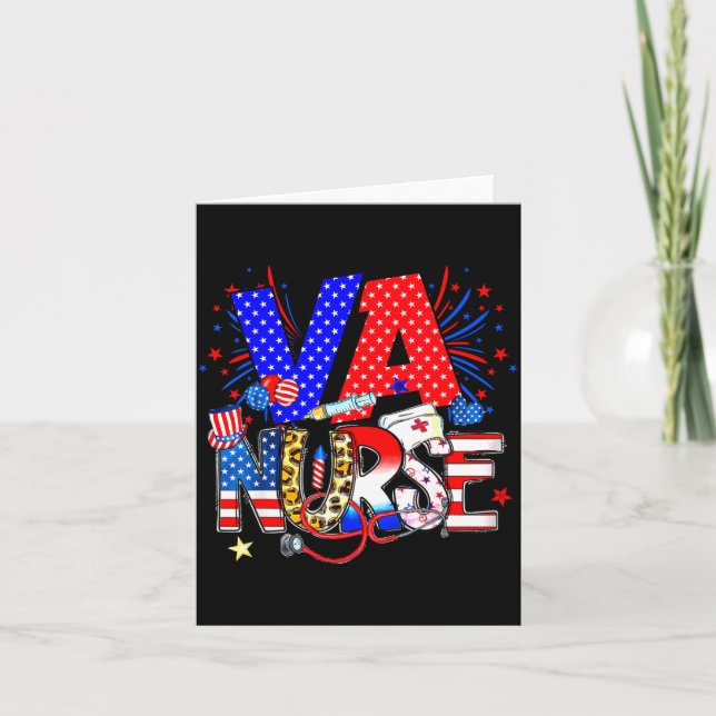 Va Nurse 4th Of July American Flag Stethoscope  Card (Front)