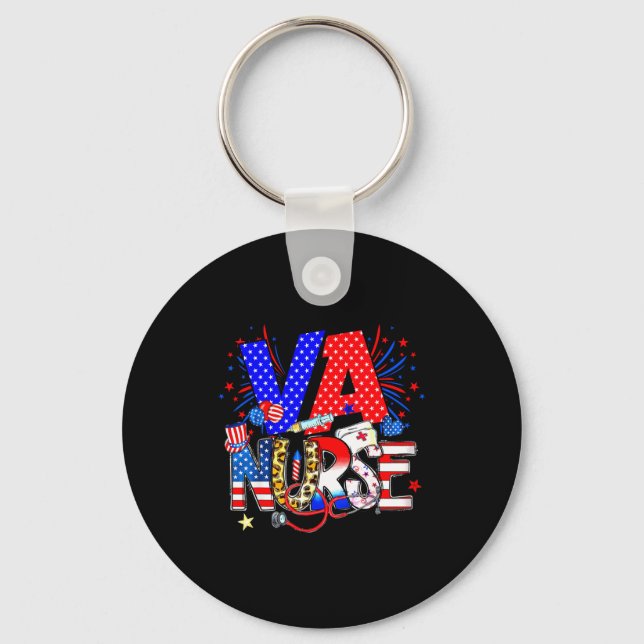 Va Nurse 4th Of July American Flag Stethoscope  Key Ring (Front)