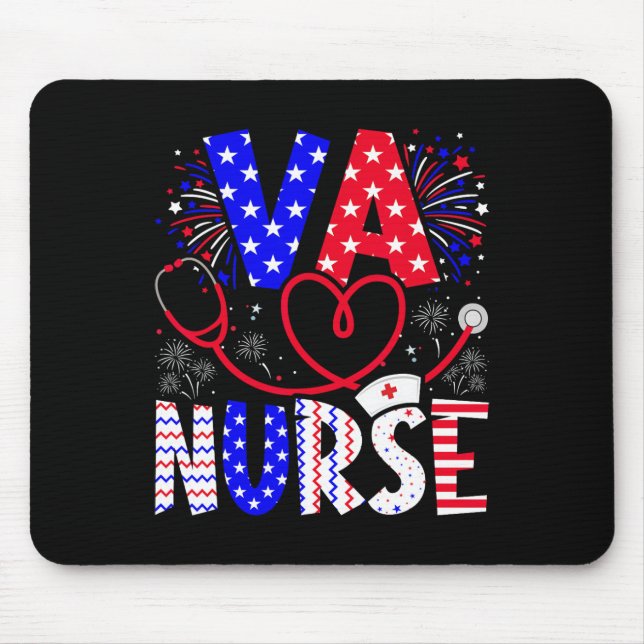 Va Nurse 4th Of July American Flag Stethoscope  Mouse Pad (Front)