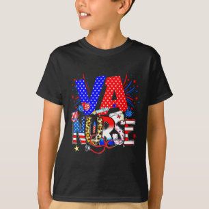 Va Nurse 4th Of July American Flag Stethoscope  T-Shirt