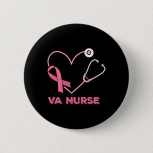 Va Nurse Heart Stethoscope Pink Ribbon Cute Breast 6 Cm Round Badge