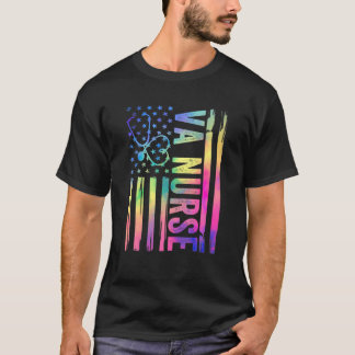 VA Nurse Tie Dye Colourful American Flag Patriotic T-Shirt