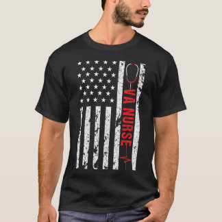 VA Nurse Vintage Patriotic American Flag USA 4th o T-Shirt