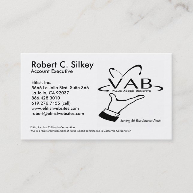 VAB - Account Executive Business Card (Front)
