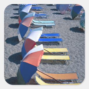 Vacant Chairs On Beach Square Sticker