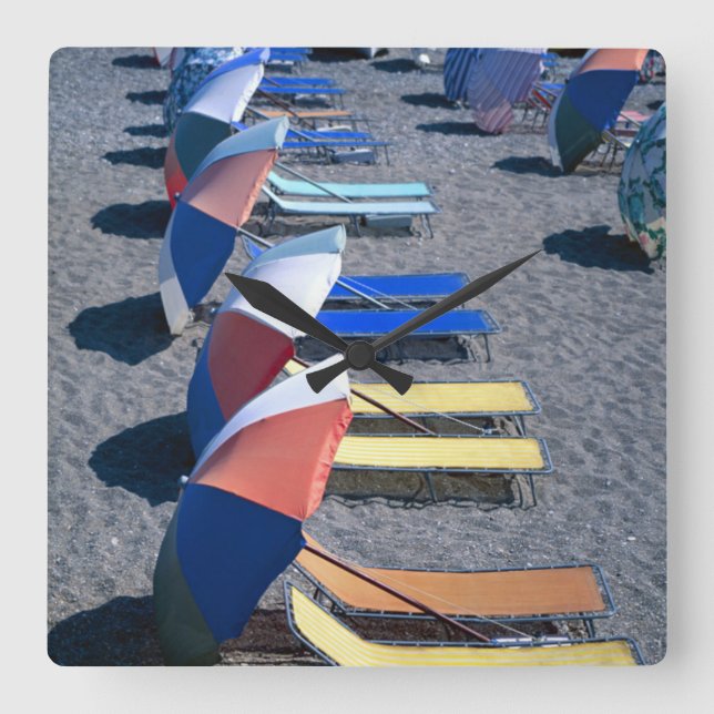 Vacant Chairs On Beach Square Wall Clock (Front)