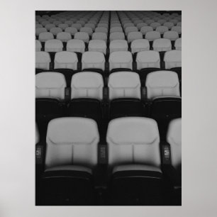 VACANT WHITE AND BLACK THEATER CHAIRS WITH NO PEOP POSTER