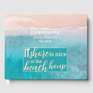 Vacation Beach House Minimalist Script Family Name Guest Book