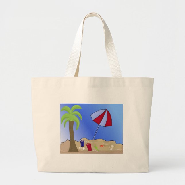 Vacation Beach Scene Large Tote Bag (Front)