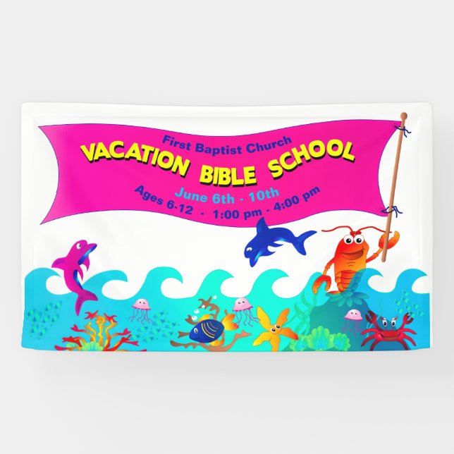 Vacation Bible School Colourful Sea Life Critters Banner (Horizontal)