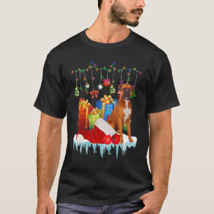 Vacation Boxer Dog Christmas Lights Santa Hat Box T-Shirt