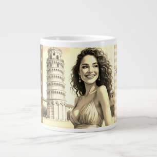 Vacation,Enjoying the Beauty of Pisa Tower,Italy Large Coffee Mug