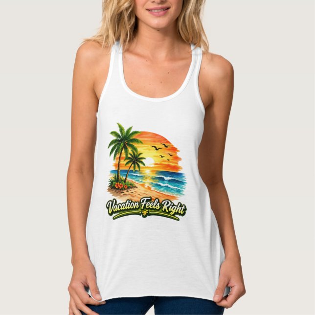 Vacation Feels Right Flowy Racerback Tank Top USA (Front)