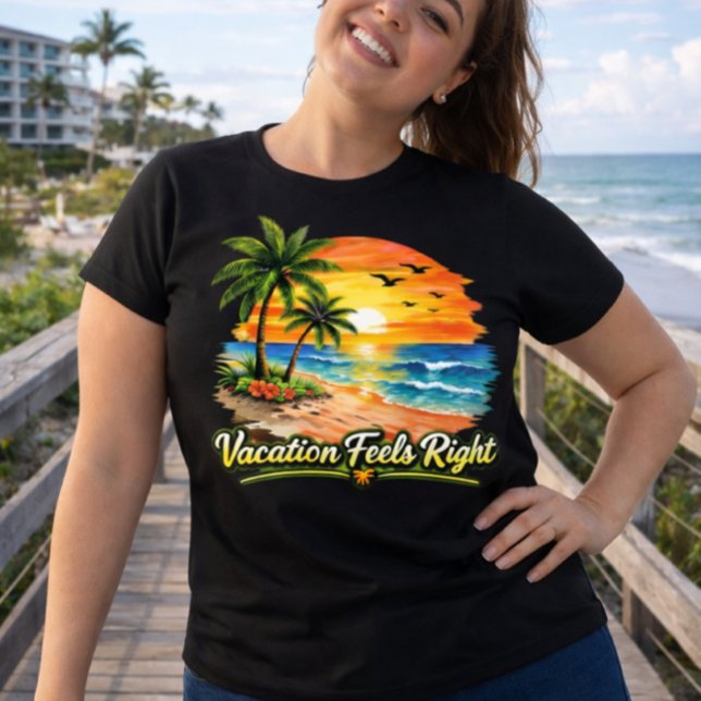 Vacation Feels Right Tropical Beach Plus Size Tee  (Creator Uploaded)