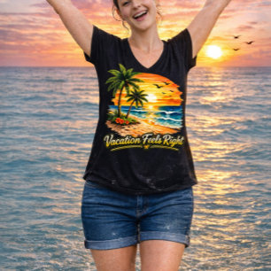 Vacation Feels Right Women's Cotton V-Neck Tee USA