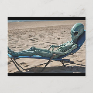 vacation holiday alien lounging on the beach postcard