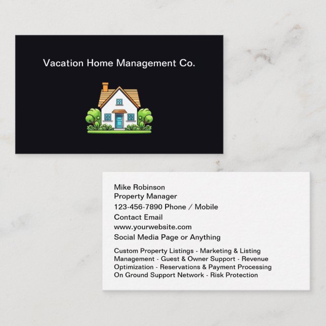 Vacation Home Management Real Estate Businesscards Business Card (Front/Back)
