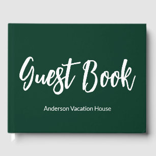 Vacation House Dark Green and White Text Template Guest Book