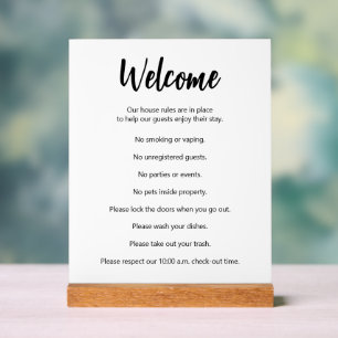 Vacation House Rules Black and White Template Acrylic Sign