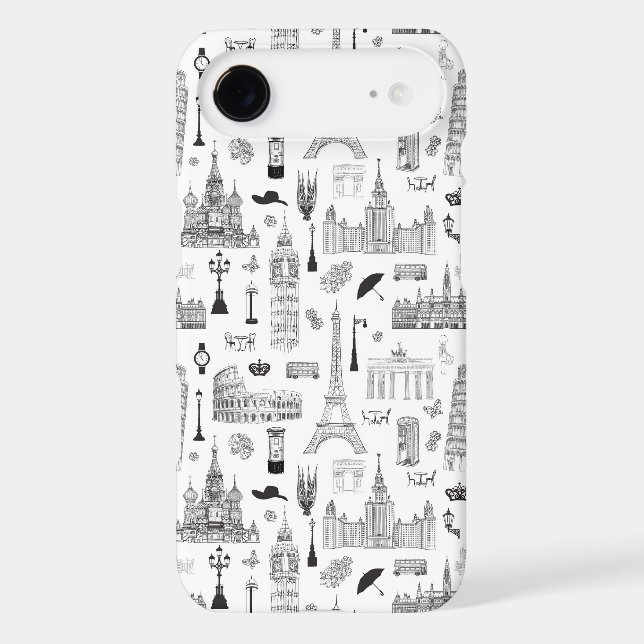 Vacation In Europe Pattern Case-Mate iPhone Case (Back)