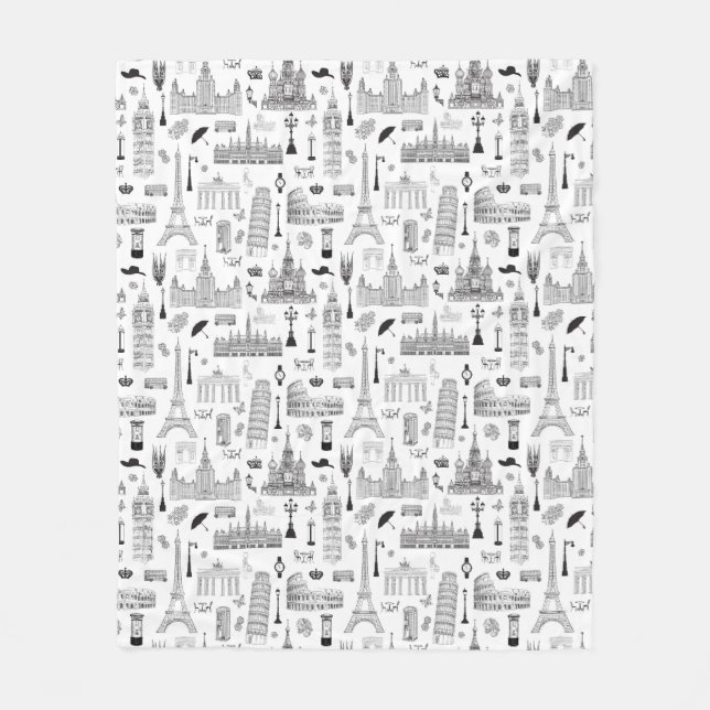 Vacation In Europe Pattern Fleece Blanket (Front)