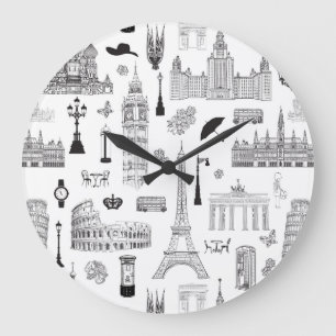 Vacation In Europe Pattern Large Clock