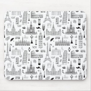 Vacation In Europe Pattern Mouse Pad