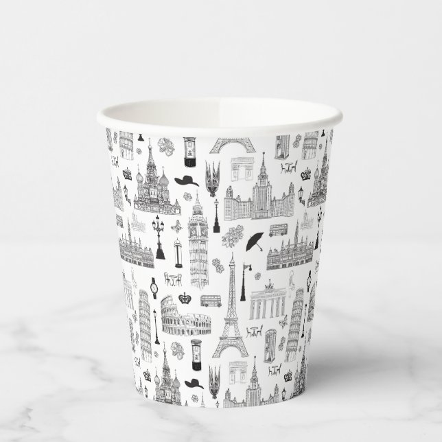 Vacation In Europe Pattern Paper Cups (Left)