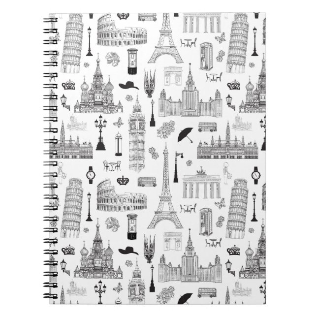 Vacation In Europe Pattern Spiral Notebook (Front)