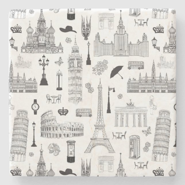 Vacation In Europe Pattern Stone Coaster (Front)