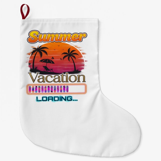 Vacation Loading Summer Sunset Beach Large Christmas Stocking (Front)