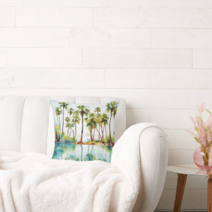Vacation Paradise Tropical Lagoon Watercolor v3 Cushion