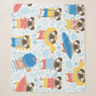 Vacation pugs, summer beach seamless. sherpa blanket