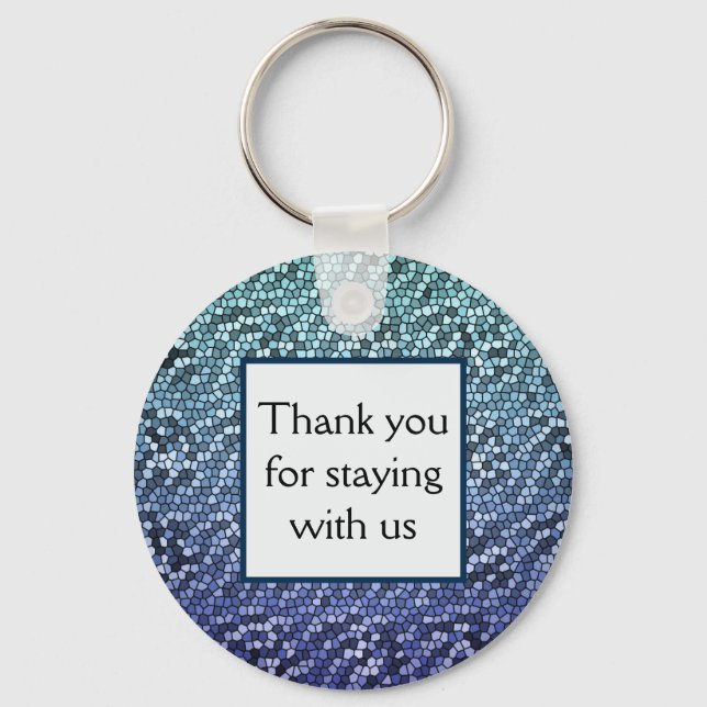 Vacation Rental Blue Mosaic Tiles Guest Thank You Key Ring (Front)