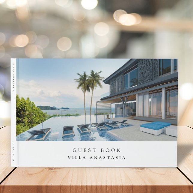 Vacation Rental Guest Feedback Elegant White Photo Guest Book (Creator Uploaded)