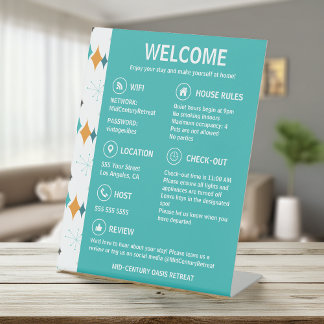 Vacation Rental Guest Information Retro Starburst Pedestal Sign